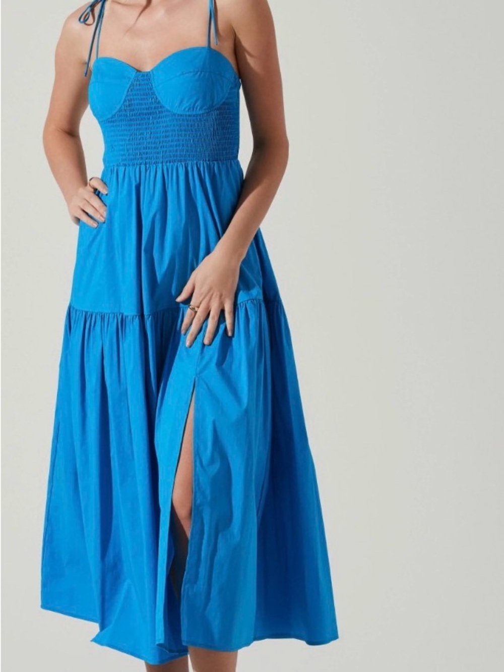 Astr Electric Blue Tie-Shoulder Smocked Maxi Dress